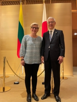 Paskutinę vizito dieną, prieš pat išvykstant į oro uostą, turėjau galimybę paskutinį kartą nusifotografuoti prie Lietuvos ir Japonijos vėliavų viešbučio